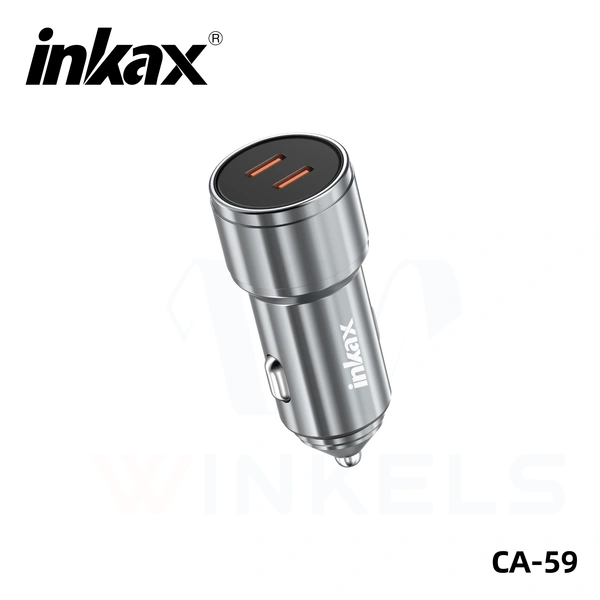 Inkax Chargeur Allume Cigare 60W 2x USB-C Charge Rapide Design Métal Argent
